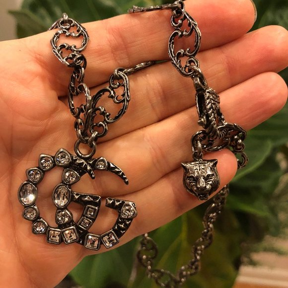 Gucci GG Marmont Crystal Necklace In Silver NEW WITH GUCCI BOX - Picture 1 of 13